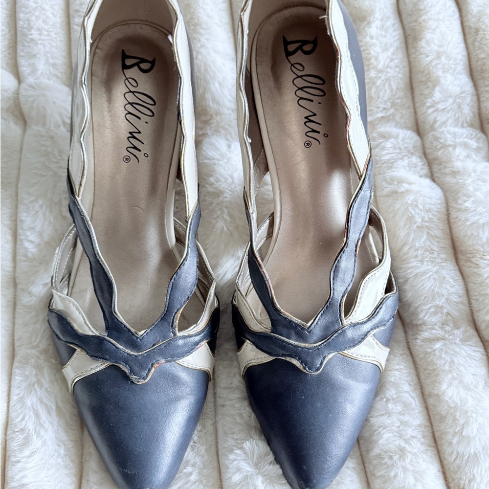 New Bellini Two-Tone Blue and Cream Heels
